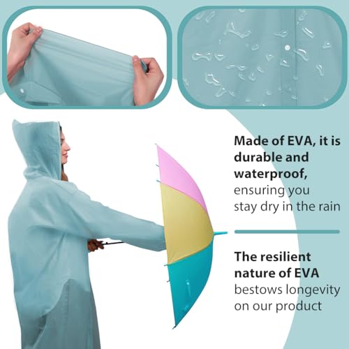 PALAY® Rain Ponchos for Adults Reusable, EVA Raincoats with Hood for Women and Men Rain Ponchos for Camping, Hiking, Music Festival, Outdoor Activities, Pack of 2, Blue - Image 4