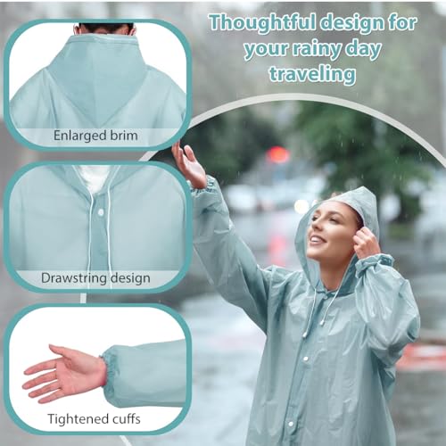 PALAY® Rain Ponchos for Adults Reusable, EVA Raincoats with Hood for Women and Men Rain Ponchos for Camping, Hiking, Music Festival, Outdoor Activities, Pack of 2, Blue - Image 3