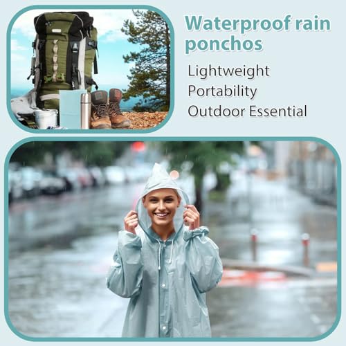 PALAY® Rain Ponchos for Adults Reusable, EVA Raincoats with Hood for Women and Men Rain Ponchos for Camping, Hiking, Music Festival, Outdoor Activities, Pack of 2, Blue - Image 5