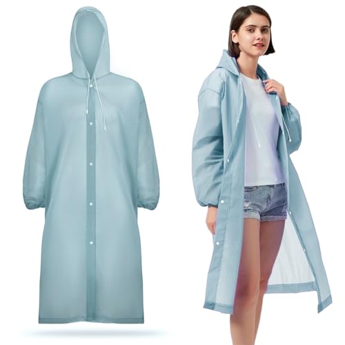 PALAY® Rain Ponchos for Adults Reusable, EVA Raincoats with Hood for Women and Men Rain Ponchos for Camping, Hiking, Music Festival, Outdoor Activities, Pack of 2, Blue - Image 1