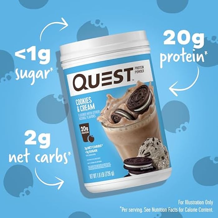 Quest Nutrition Cookies & Cream Protein Powder, 20g Protein, 1g Sugar, Low Carb, Gluten Free, 1.6 Pound, 24 Servings - Image 2