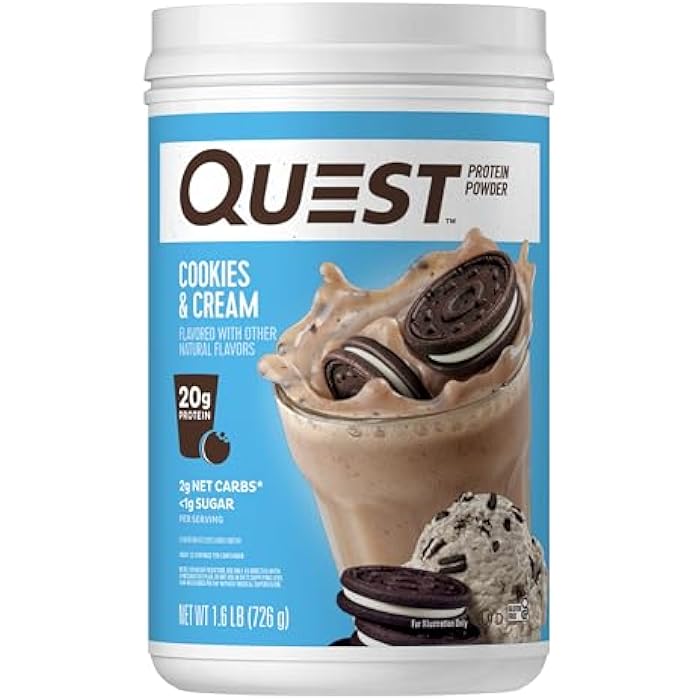 Quest Nutrition Cookies & Cream Protein Powder, 20g Protein, 1g Sugar, Low Carb, Gluten Free, 1.6 Pound, 24 Servings - Image 1