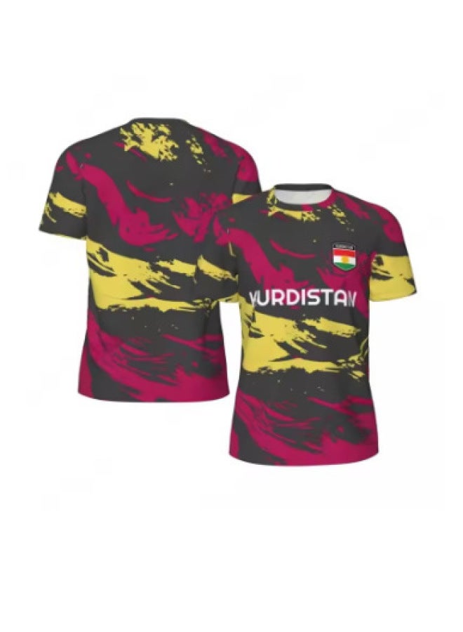 Fashion Kurdistan Flag Pattern Football T-shirt For Men, Stylish 3d Ethnic Print Sports T-shirt, Loose Fit