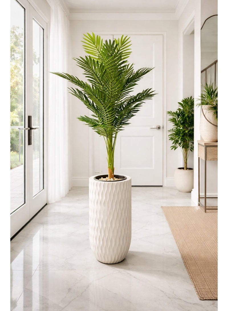 نبات اريكا ديكور صناعي طويل داخلي في أصيص أرضي عصري – شجرة زينة فاخرة للمداخل وغرف المعيشة والمكاتب – تصميم واقعي بلمسة طبيعية ووعاء مخطط أنيق - Image 1