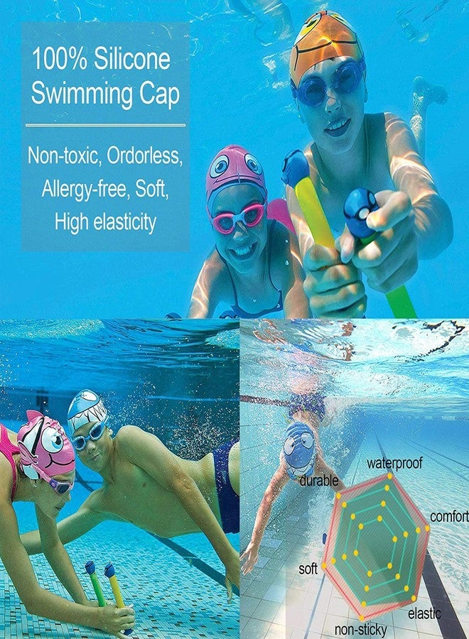 GUSTAVE® Kid Cute Silicone Swim Cap for All Head Shape, Cartoon Swimming Training Cap for Kids,Comfortable Swimming Cap Ideal - Image 3