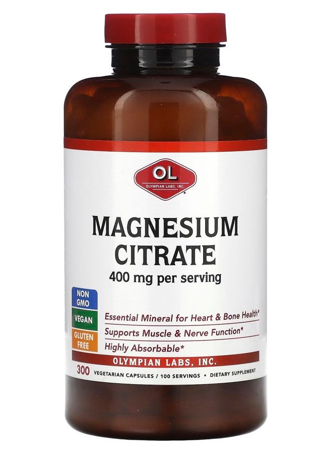 Olympian Labs Magnesium Citrate 400 mg 300 Vegetarian Capsules (133 mg per Capsule) 
