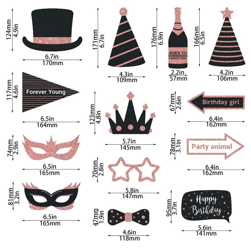 Intatikoo Party Birthday Photo Booth Props, 30Pcs Set of Happy Birthday Selfie Party Supplies with Real Glitter Cute Bday Designs for Women or Girls,Easy to Assemble(Rose Gold) - Image 2