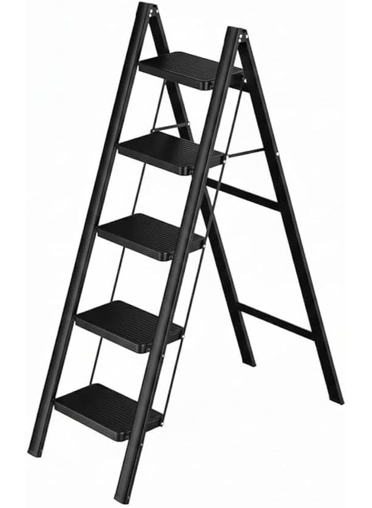 eBasket A sturdy, foldable metal ladder with five steps, capable of supporting up to 180 kg, with a convenient size for easy storage and versatile use... - Image 1