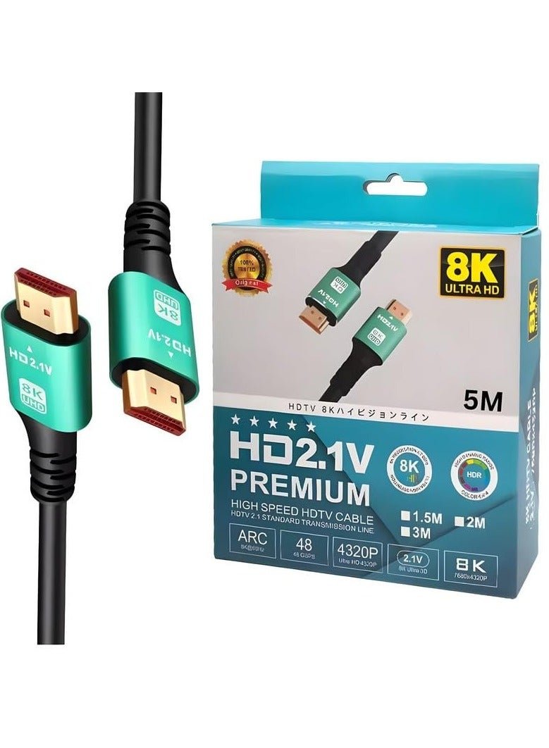 aizong HDMI 8K - 4K Cable (5M) 48Gbps High Speed HDMI 8K 2.1V Connectors, Ultra HD, HDR Video, ARC Support HDTV 8K - 4K - 2K - 1440P - 1080P Compatible - Green - Image 1