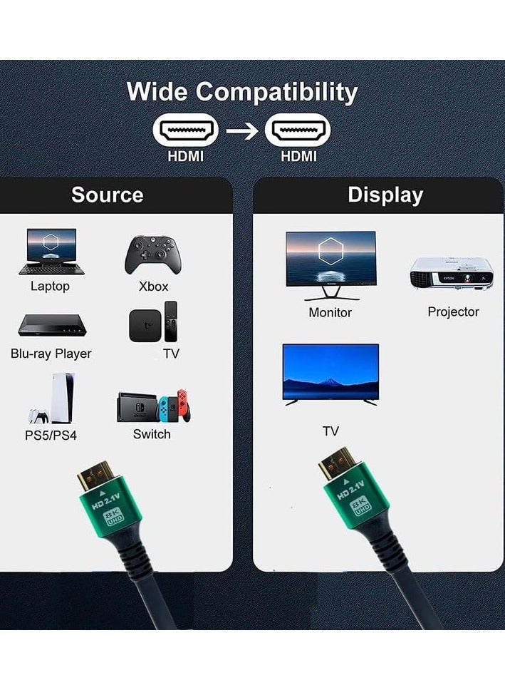 aizong HDMI 8K - 4K Cable (5M) 48Gbps High Speed HDMI 8K 2.1V Connectors, Ultra HD, HDR Video, ARC Support HDTV 8K - 4K - 2K - 1440P - 1080P Compatible - Green - Image 4