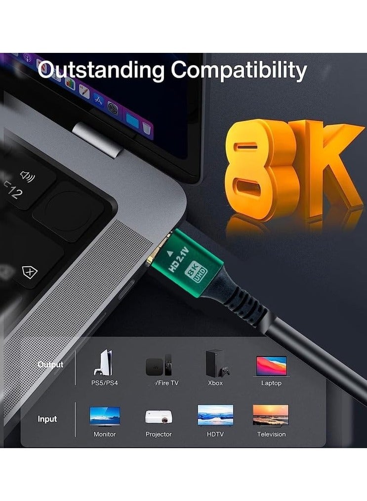 aizong HDMI 8K - 4K Cable (5M) 48Gbps High Speed HDMI 8K 2.1V Connectors, Ultra HD, HDR Video, ARC Support HDTV 8K - 4K - 2K - 1440P - 1080P Compatible - Green - Image 5