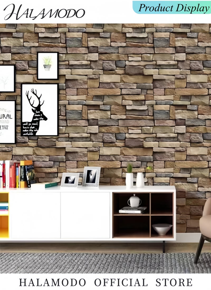 HALAMODO Stone Peel and Stick Wallpaper Rock 3D Stacked Faux Stone Contact Paper for Wall Self-Adhesive Removable Wallpaper for Bedroom Kitchen Backsplash Farmhouse Wall Paper, 17.7 × 118 in  - Image 2