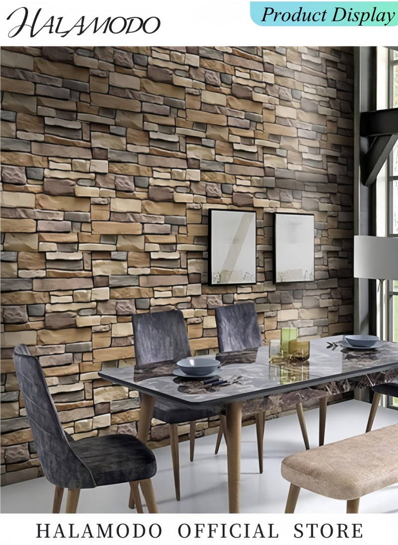 HALAMODO Stone Peel and Stick Wallpaper Rock 3D Stacked Faux Stone Contact Paper for Wall Self-Adhesive Removable Wallpaper for Bedroom Kitchen Backsplash Farmhouse Wall Paper, 17.7 × 118 in  - Image 4