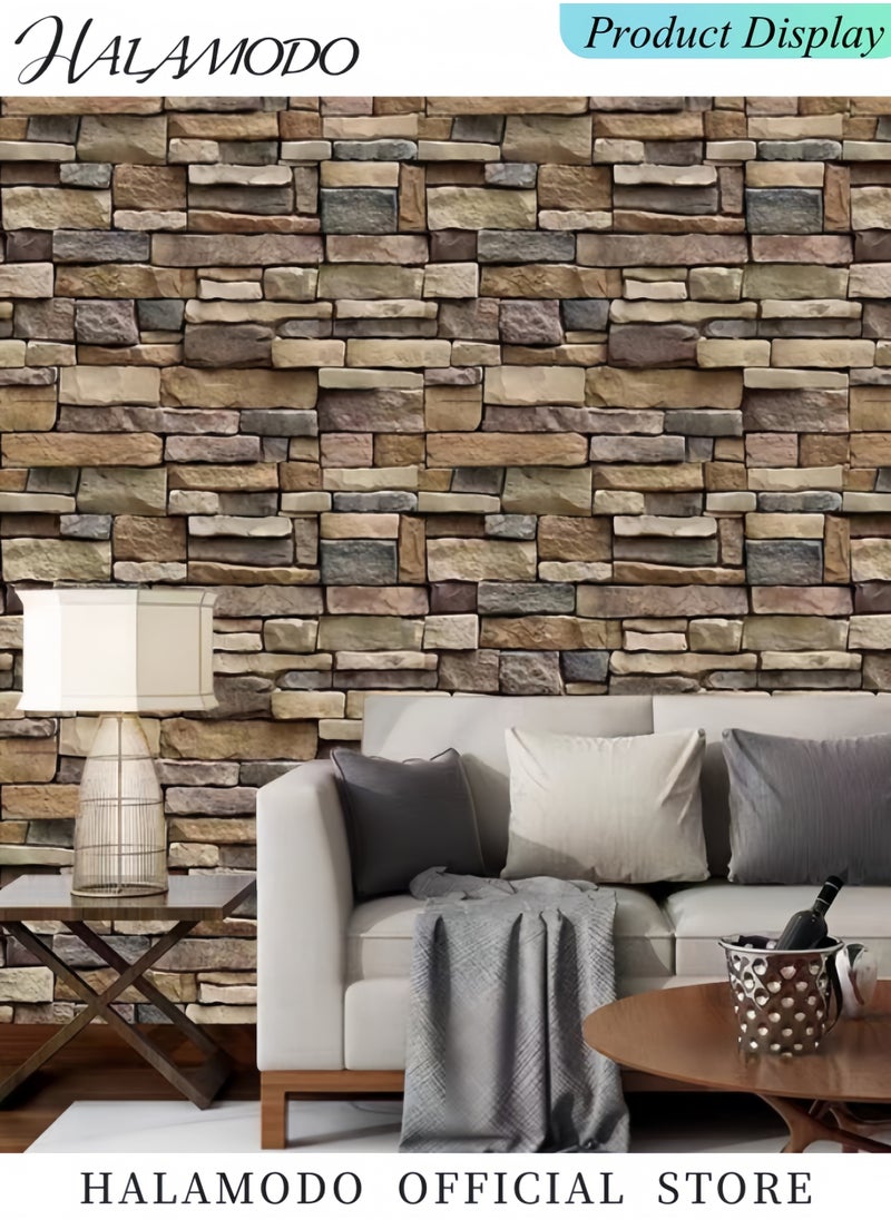 HALAMODO Stone Peel and Stick Wallpaper Rock 3D Stacked Faux Stone Contact Paper for Wall Self-Adhesive Removable Wallpaper for Bedroom Kitchen Backsplash Farmhouse Wall Paper, 17.7 × 118 in  - Image 3
