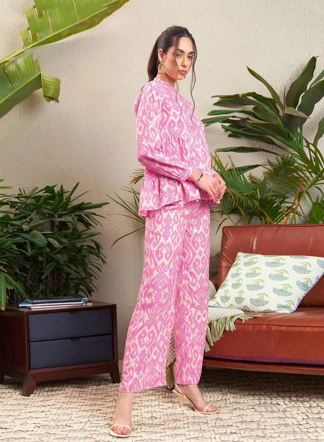 SASSAFRAS Ikat Print Tiered Shirt with Palazzo Pants Co-Ords by Styli
