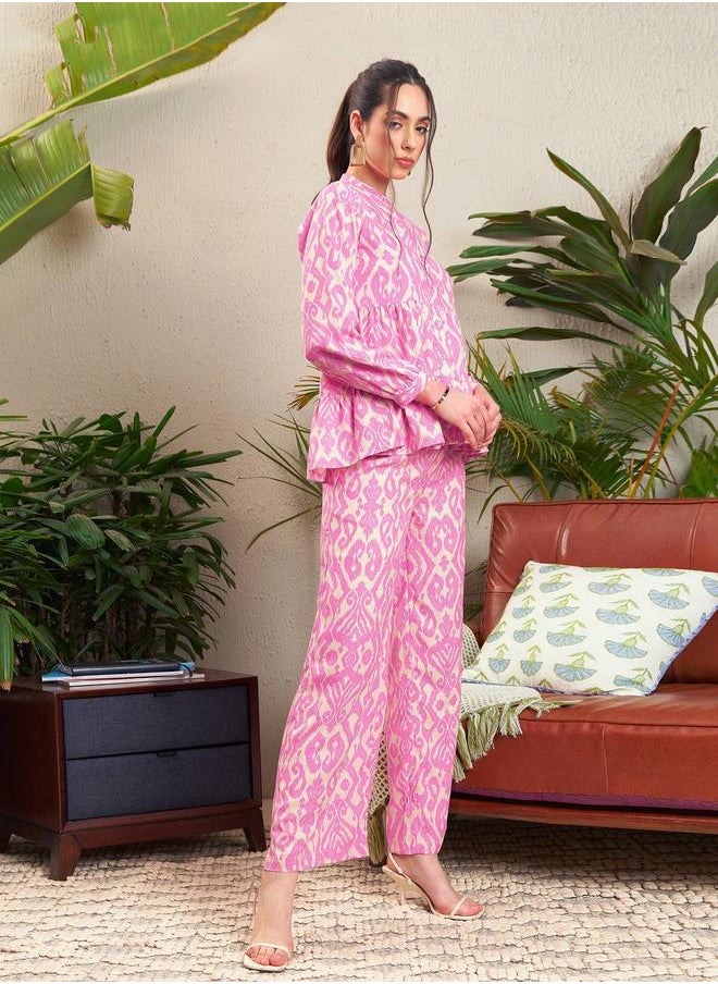 SASSAFRAS - Ikat Print Tiered Shirt with Palazzo Pants Co-Ords by Styli - Image 1