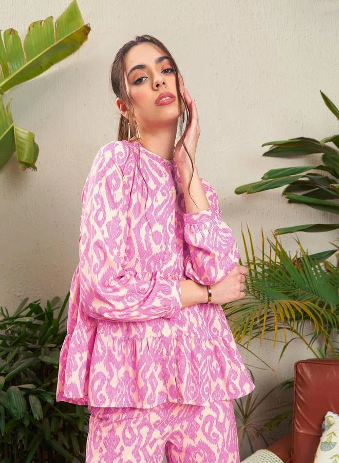 SASSAFRAS Ikat Print Tiered Shirt with Palazzo Pants Co-Ords by Styli