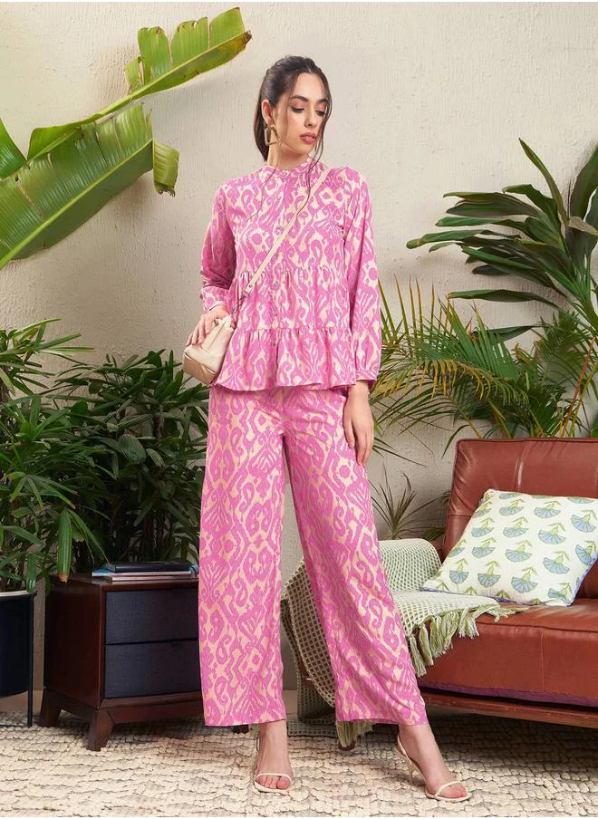 SASSAFRAS Ikat Print Tiered Shirt with Palazzo Pants Co-Ords by Styli
