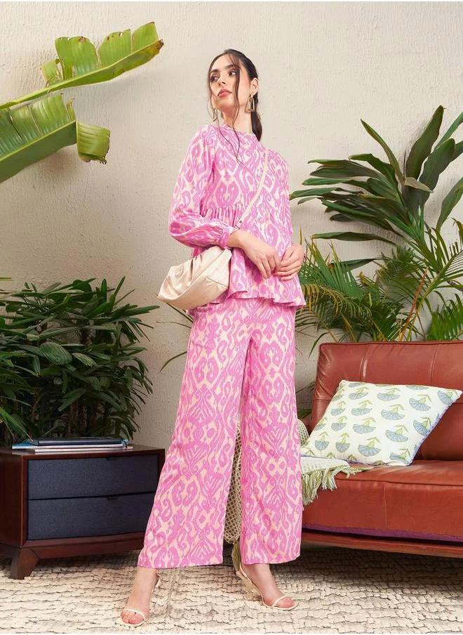 SASSAFRAS Ikat Print Tiered Shirt with Palazzo Pants Co-Ords by Styli