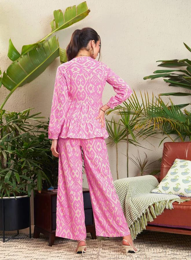 SASSAFRAS Ikat Print Tiered Shirt with Palazzo Pants Co-Ords by Styli