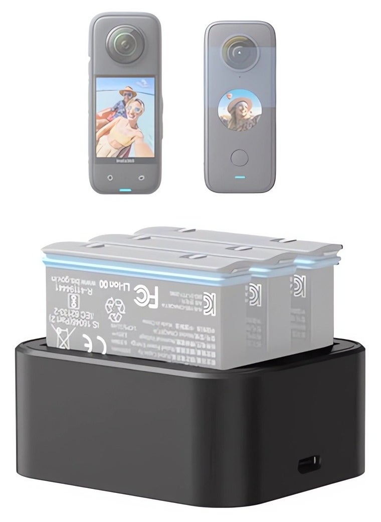 Captaintech 3-Channel Fast Battery Charger Hub for Insta360 One/X2/X3 Cameras, Includes USB Type-C Charging Cable and Accessories for Efficient Power Management.  - Image 1