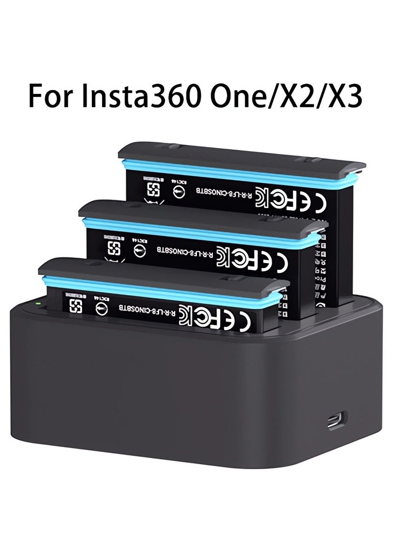 Captaintech 3-Channel Fast Battery Charger Hub for Insta360 One/X2/X3 Cameras, Includes USB Type-C Charging Cable and Accessories for Efficient Power Management.  - Image 4