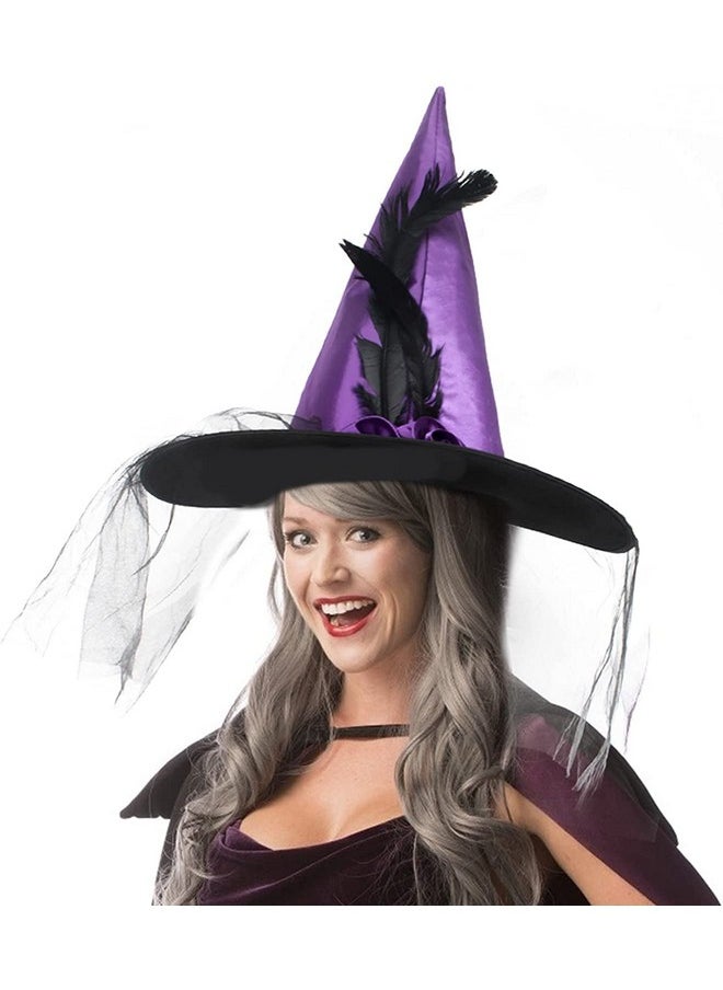 JUSTOTRY - Magic Master Purple Witch Hat For Halloween Party Hats For Women & Girls Women'S Witch Hats With Roses & Feathers(Purple) - Image 1