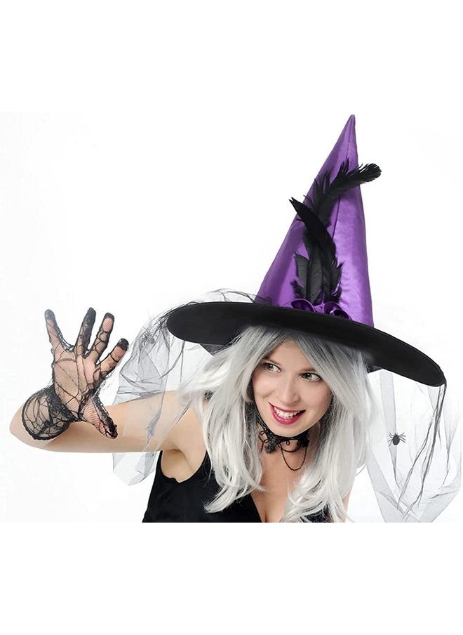 JUSTOTRY - Magic Master Purple Witch Hat For Halloween Party Hats For Women & Girls Women'S Witch Hats With Roses & Feathers(Purple) - Image 1