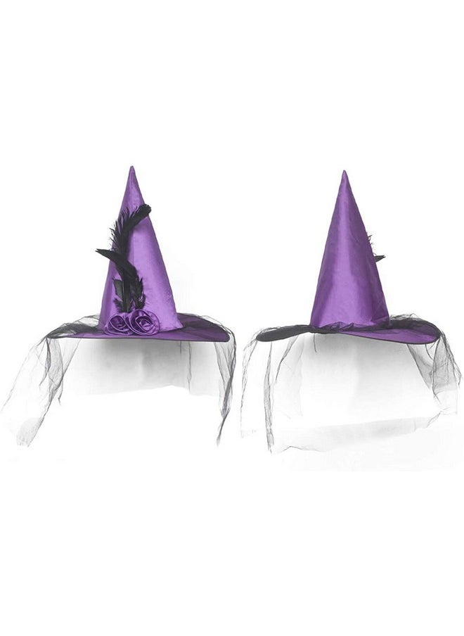 JUSTOTRY - Magic Master Purple Witch Hat For Halloween Party Hats For Women & Girls Women'S Witch Hats With Roses & Feathers(Purple) - Image 1