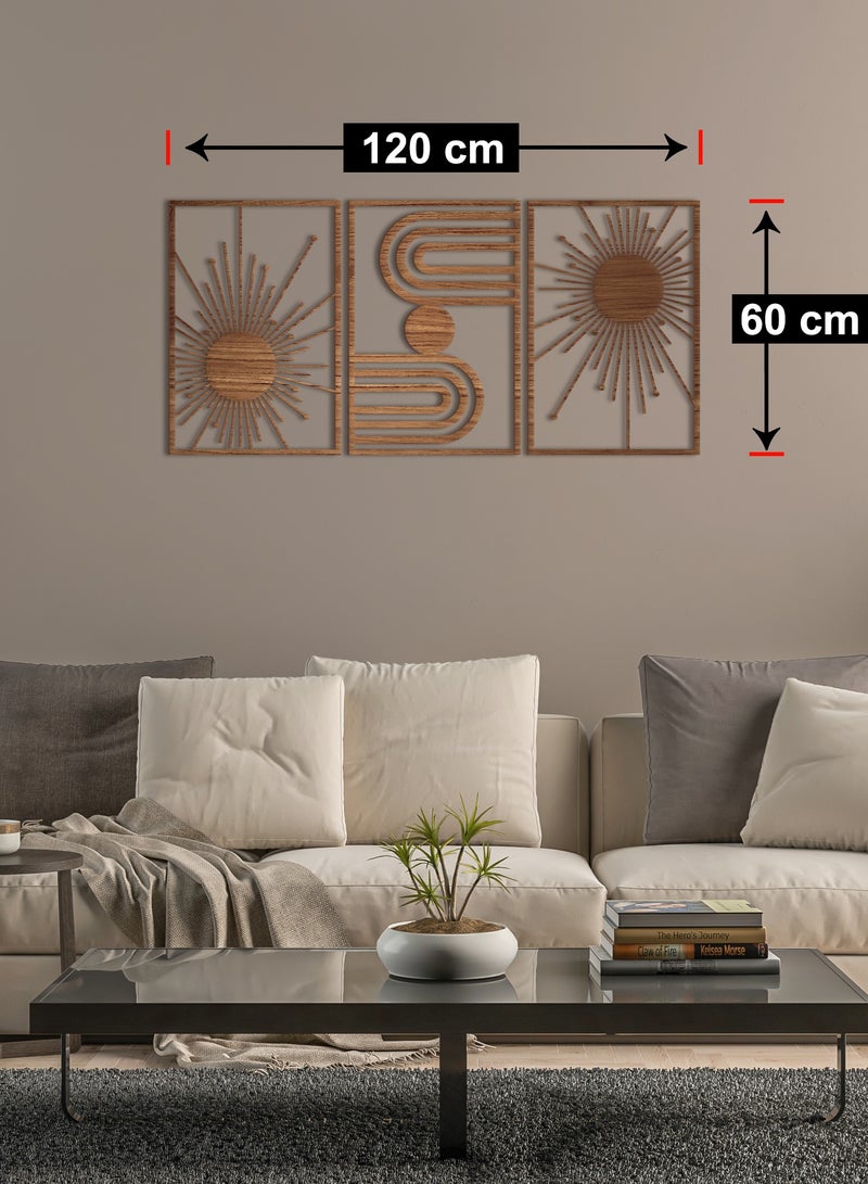 هوم جاليري لوحة فنية جدارية فريدة من نوعها من خشب البوهو - مجموعة من 3 لوحات كل منها 60x40  - Image 3