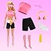 HONLAELLA 26 PCS Doll Clothes and Accessories Rollerskating Set with Skates Helmet Sun Hat Swimsuit Hoodies Fashion Top and Pants Stockings Dolls Bag Shoes Headset Glasses for 115 Inch Girls Doll - Image 4