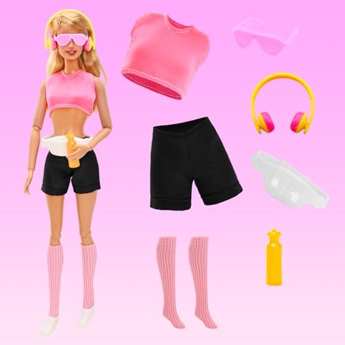 HONLAELLA 26 PCS Doll Clothes and Accessories Rollerskating Set with Skates Helmet Sun Hat Swimsuit Hoodies Fashion Top and Pants Stockings Dolls Bag Shoes Headset Glasses for 115 Inch Girls Doll - Image 5