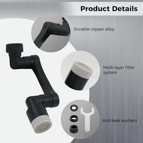 Snevad 1080? Rotating Faucet Extender, Splash Filter Faucet Aerator with Dual Modes Heavy Duty Rotating Sink Extension, Universal Swivel Robotic for Kitchen Bathroom Sink Filter Black, 3.54 inch - Image 3
