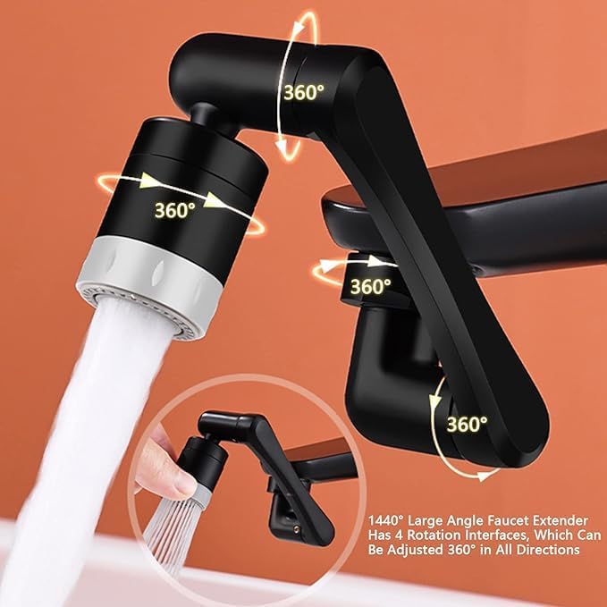 Snevad 1080? Rotating Faucet Extender, Splash Filter Faucet Aerator with Dual Modes Heavy Duty Rotating Sink Extension, Universal Swivel Robotic for Kitchen Bathroom Sink Filter Black, 3.54 inch - Image 5