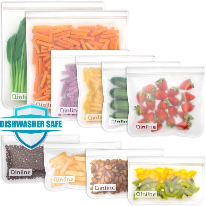 REUSABLE FOOD STORAGE BAGS 10 PACK FREEZER BAGS REUSABLE BAGS SILICONE EXTRA THICK LEAKPROOF REUSABLE LUNCH BAG FOR SALAD FRUIT SNACK TRAVEL 2 GALLON 4 SANDWICH 4 SNACK BAGS