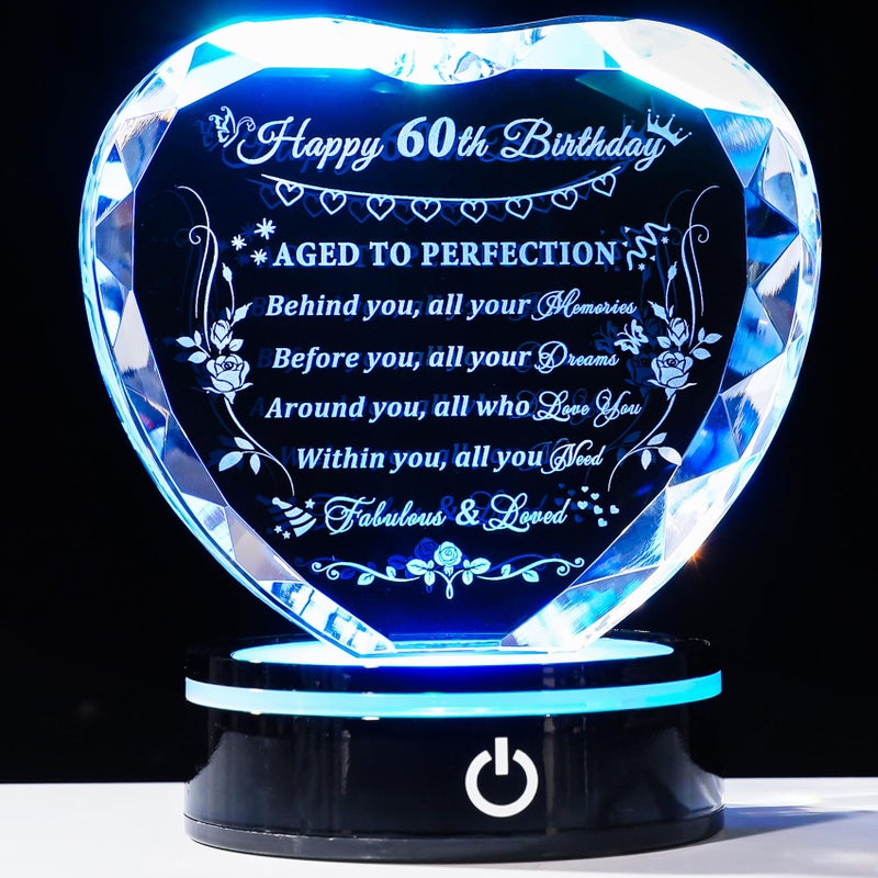 YWHL هدايا عيد الميلاد الستين للنساء والرجال المولودين في 1963 قلب كريستالي مع قاعدة ضوء ملون زينة عيد الميلاد الستين السعيدة هدايا عيد الميلاد للنساء والرجال بعمر 60 سنة الأم الأب الجدة الزوجة الأصدقاء - Image 1
