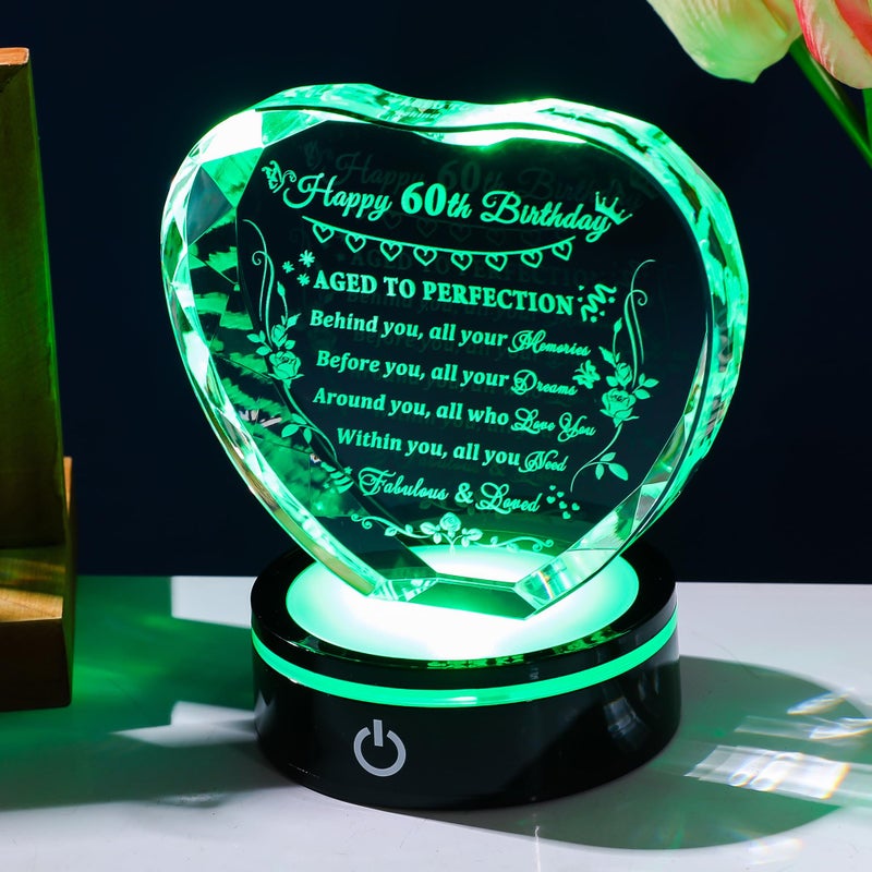 YWHL هدايا عيد الميلاد الستين للنساء والرجال المولودين في 1963 قلب كريستالي مع قاعدة ضوء ملون زينة عيد الميلاد الستين السعيدة هدايا عيد الميلاد للنساء والرجال بعمر 60 سنة الأم الأب الجدة الزوجة الأصدقاء - Image 2