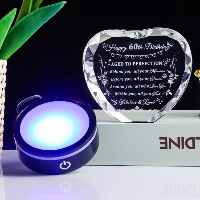 YWHL هدايا عيد الميلاد الستين للنساء والرجال المولودين في 1963 قلب كريستالي مع قاعدة ضوء ملون زينة عيد الميلاد الستين السعيدة هدايا عيد الميلاد للنساء والرجال بعمر 60 سنة الأم الأب الجدة الزوجة الأصدقاء - Image 4