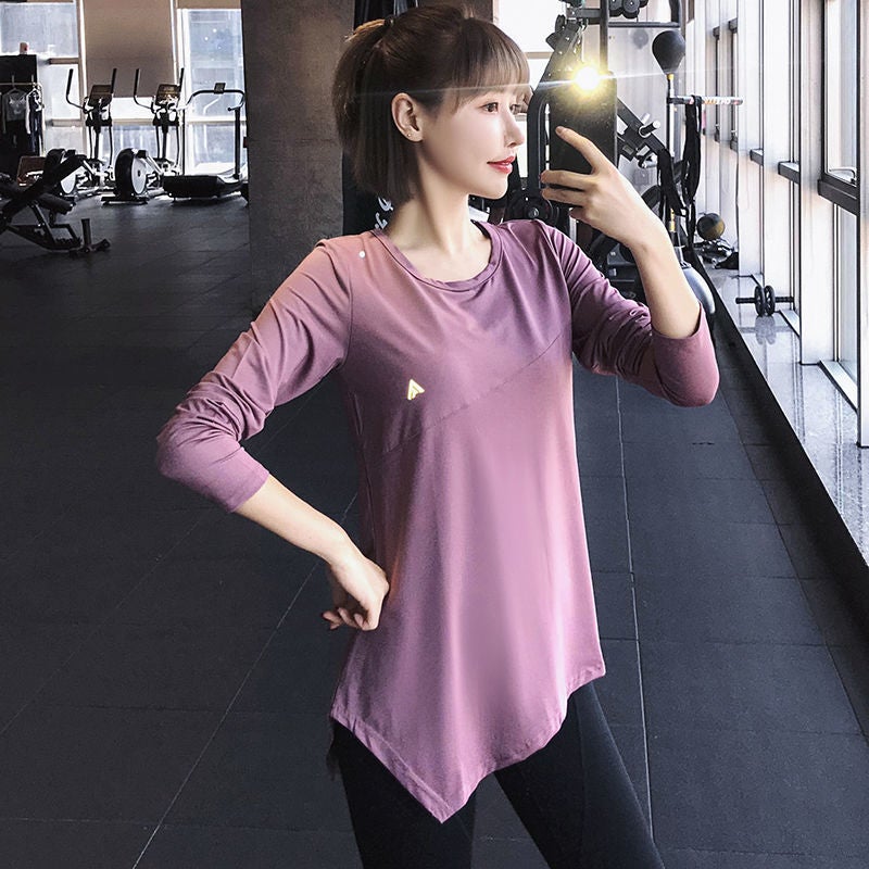 Generic Quick-drying clothes sweat-absorbent yoga clothes long long-sleeved T-shirt overwear Internet-famous sports top womens running fitness clothes thin 865 fuchsia [long sleeve]] 