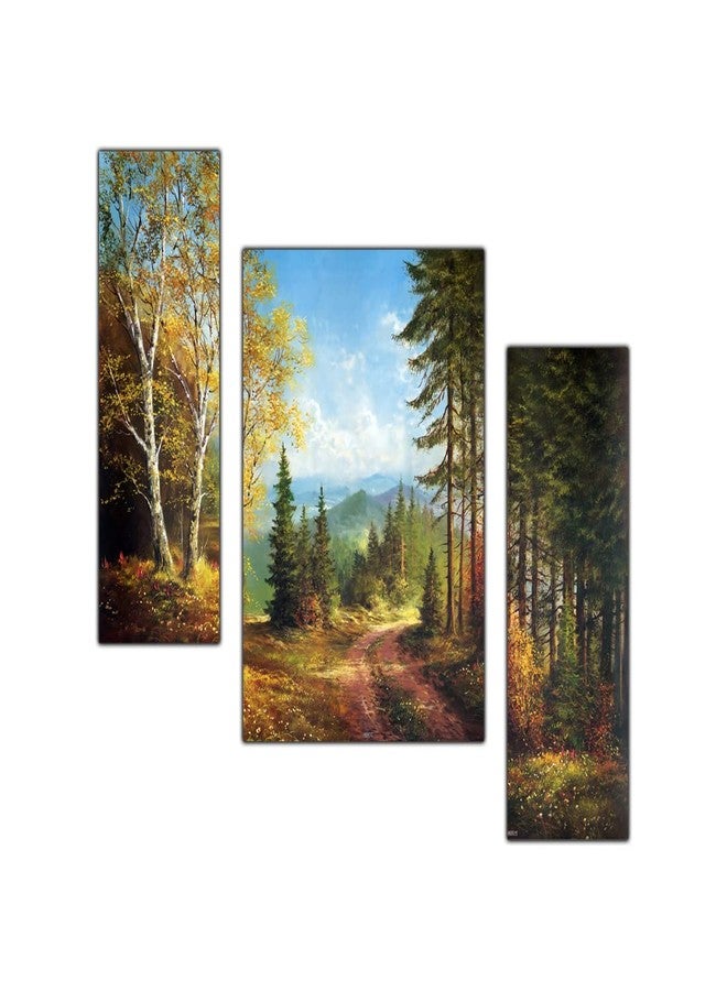 pnf Poster And Frames Hand Painting Landscape Scenery MDF Panel | For Living, Bedroom | Home Decoration Item | Best Gifting Option | Set Of 3 (MDF,Multicolour,18x12inch) -178 - Image 1