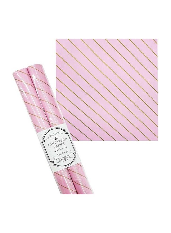 Party Time Gift Wrapping Paper - 2 Rolls Pink Stripes Design Birthday Gift Modern Gift Wrapping Paper - For Valentines Day Gift Wedding Baby Shower Christmas DIY Crafts - 53x75cm