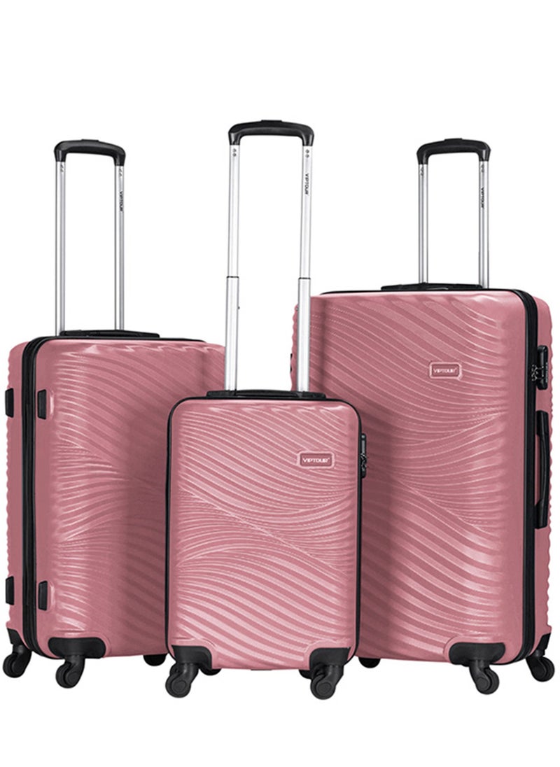 VIPTOUR - ABS Hardside 3-Piece Trolley Luggage Set, Spinner Wheels with Number Lock 20,24,28 Inches Rose Pink - Image 1