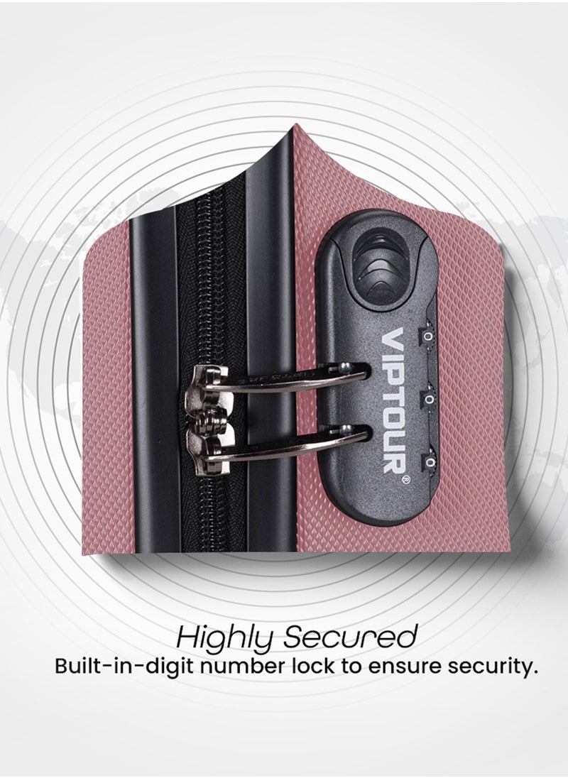 VIPTOUR - ABS Hardside 3-Piece Trolley Luggage Set, Spinner Wheels with Number Lock 20,24,28 Inches Rose Pink - Image 1