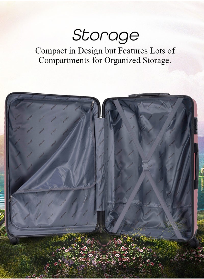 VIPTOUR - ABS Hardside 3-Piece Trolley Luggage Set, Spinner Wheels with Number Lock 20,24,28 Inches Rose Pink - Image 1