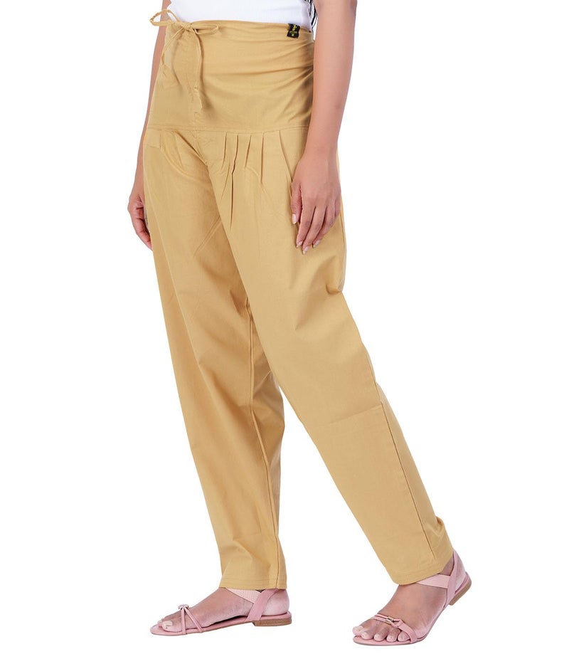 Happy Bunny Cotton Salwar Pant for Women, Modern Semi Patiala Ethnic Trousers with Drawstring, Comfortable Office Home Wear Ladies Pants (XL, Beige) - Image 2