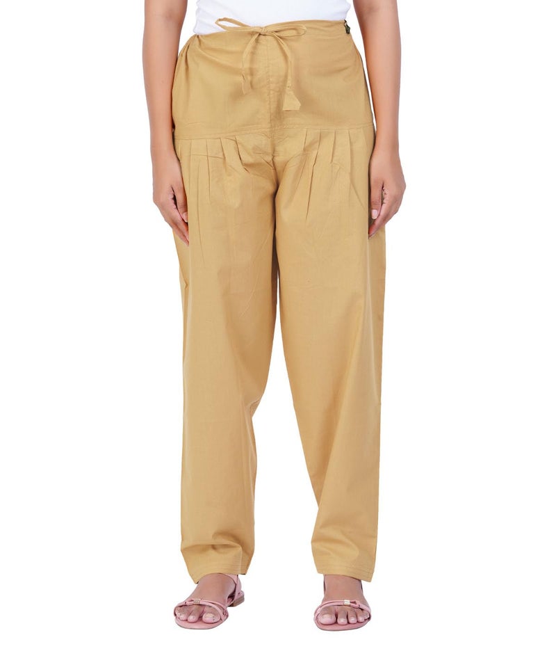 Happy Bunny Cotton Salwar Pant for Women, Modern Semi Patiala Ethnic Trousers with Drawstring, Comfortable Office Home Wear Ladies Pants (XL, Beige) - Image 1