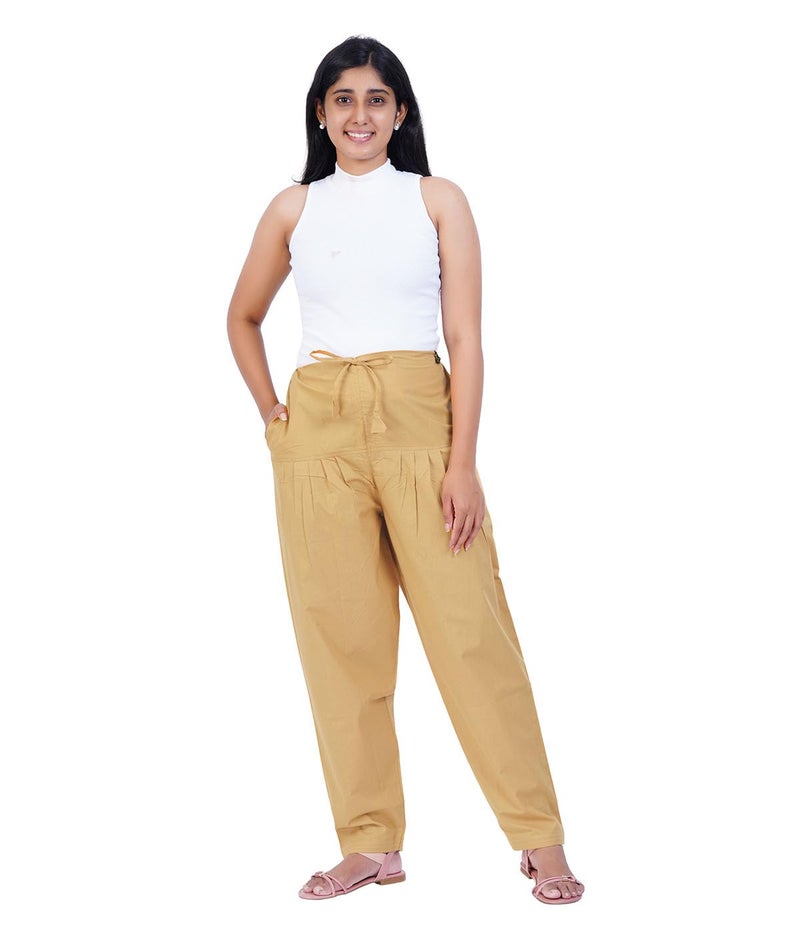 Happy Bunny Cotton Salwar Pant for Women, Modern Semi Patiala Ethnic Trousers with Drawstring, Comfortable Office Home Wear Ladies Pants (XL, Beige) - Image 3