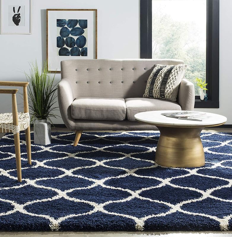 Nefity Polyester Shaggy Bedside Runner, Soft Indoor Modern Shaggy, Soft Rugs for- Living Room, Dinning Room, Office, Bedroom & Hallway Carpet Rugs (4X6 Feet Blue mandir) - Image 1