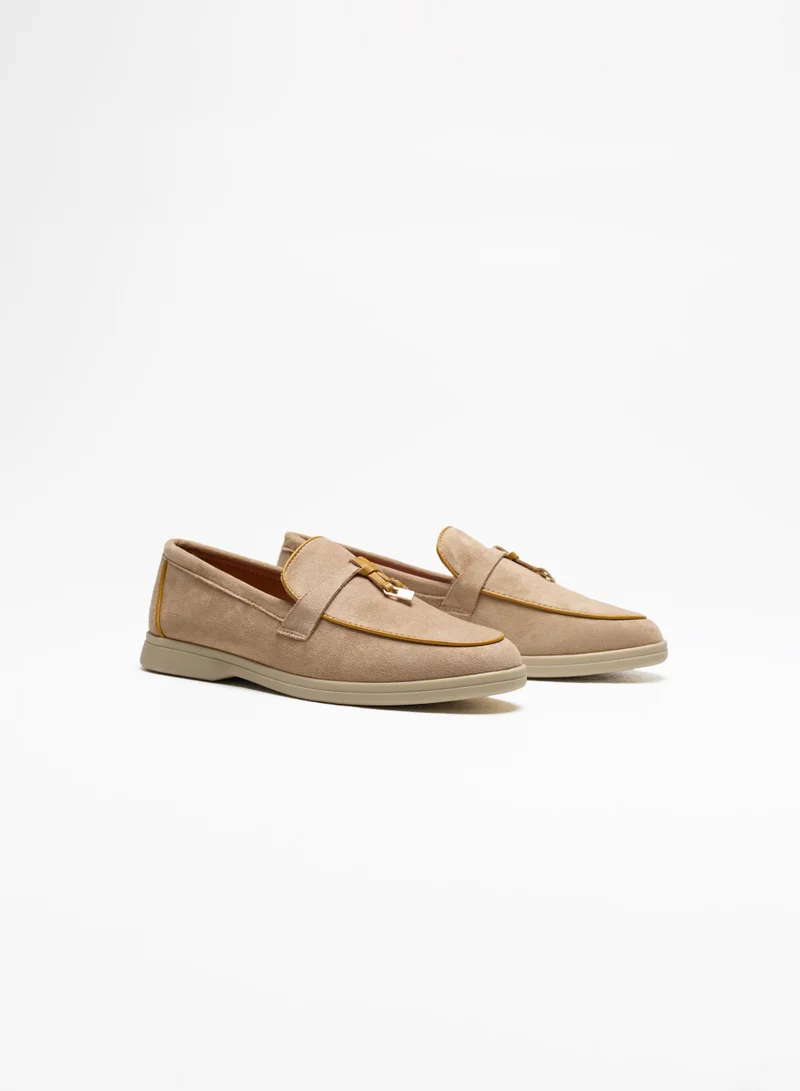 Sunfere Elegant Suede Loafers with Metal Bit Detail & Contrast Stitching