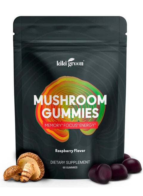 Mushroom Gummies With Lion Mane & 9 Adaptogen Mushrooms Blend Chaga Red Reishi Cordyceps Shiitake Black Fungus ; 60 Gummies 10:1 Extract